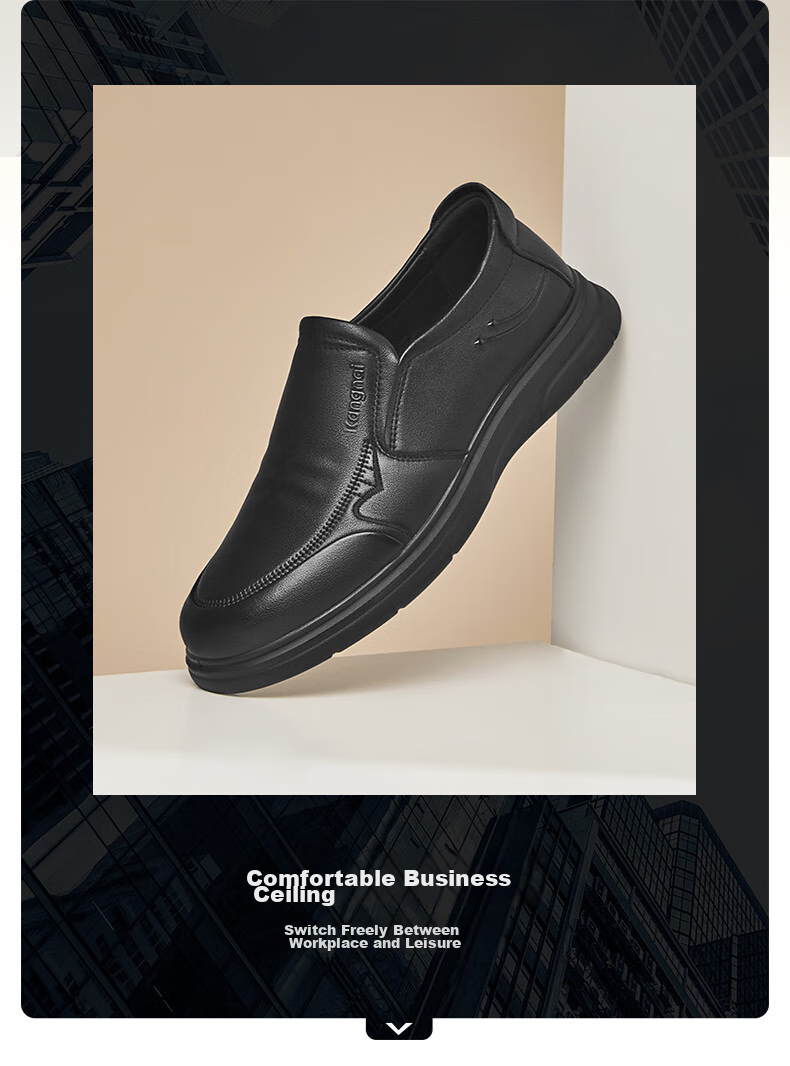 Kangnai Slip-On Business Casual Shoes, Simple And Comfortable Loafers, Everyday Men's Youth Round Toe Leather Shoes, Black, Size 40 2