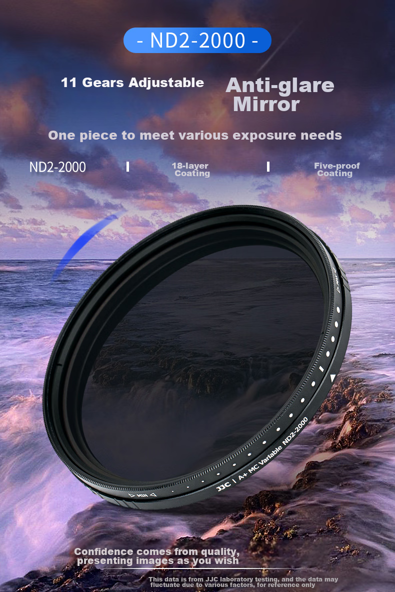 JJC [11 Adjustable Stops] ND Filter 55mm Neutral Density Filter ND2-2000 Variable, Suitable for Canon R10 R7 Nikon Sony A7m4/m3 A6700 Fuji X-Tonle 2