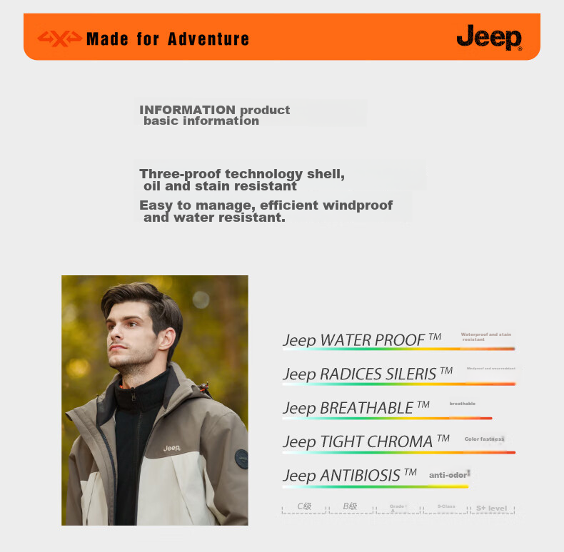 JEEP Windbreaker Jacket for Men And Women, Autumn And Winter Outdoor Three-In Windproof And Warm Mountaineering Coat, Vintage White, 3XL 15
