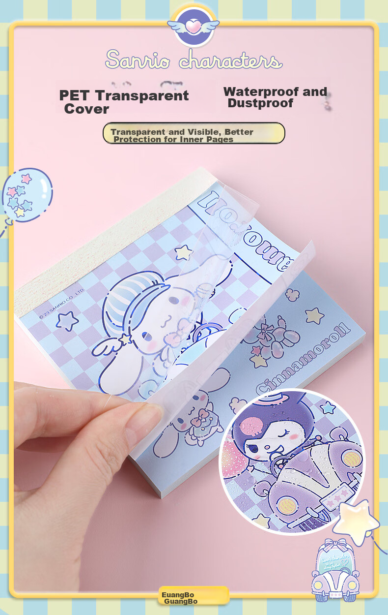 GuangBo X Sanrio Co-Branded Square Notebook, Mini Pocket Notebook, Memo Pad, Aesthetically Pleasing Journal, Notepad, 100*100mm/80 Sheets, Half-Person Fish Red, KT81387 7