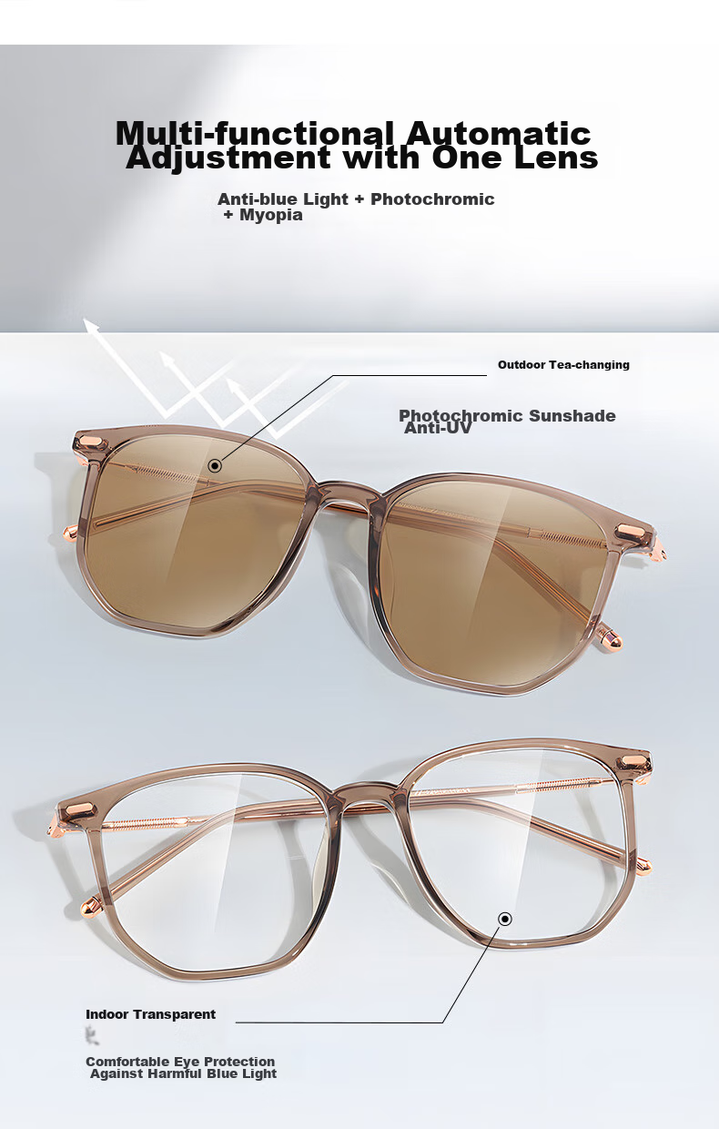 CAPONI Anti-Blue Light Glasses for Women with Myopia, Photochromic Non-Prescription Glasses for Men, Ultra-Light Cold Tea Frameless Glasses, Can Be Fitted with Prescription Lenses And Astigmatism Correctio 5