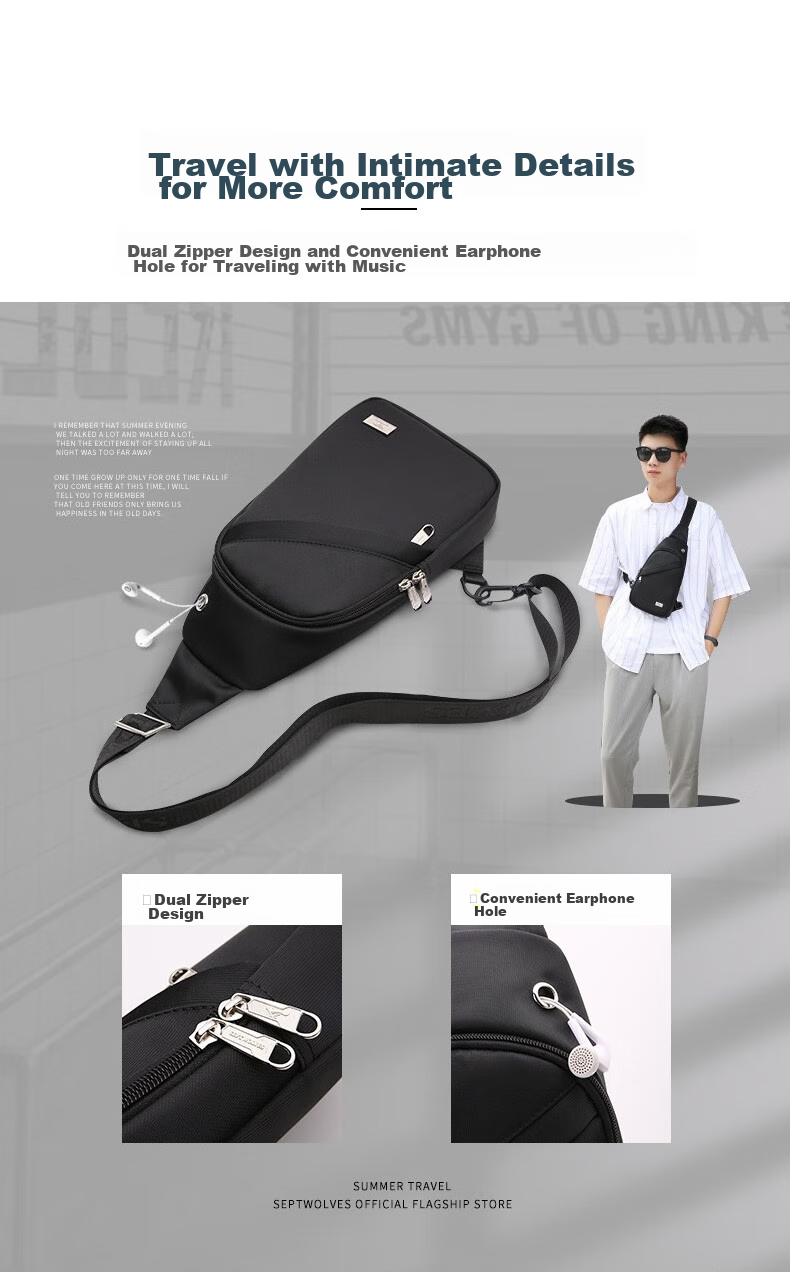 SEPTWOLVES Men's Crossbody Bag, Chest Pack, Shoulder Bag, Portable Backpack for Commuting, Phone Pouch, Trendy Casual Sports Travel Bag 7