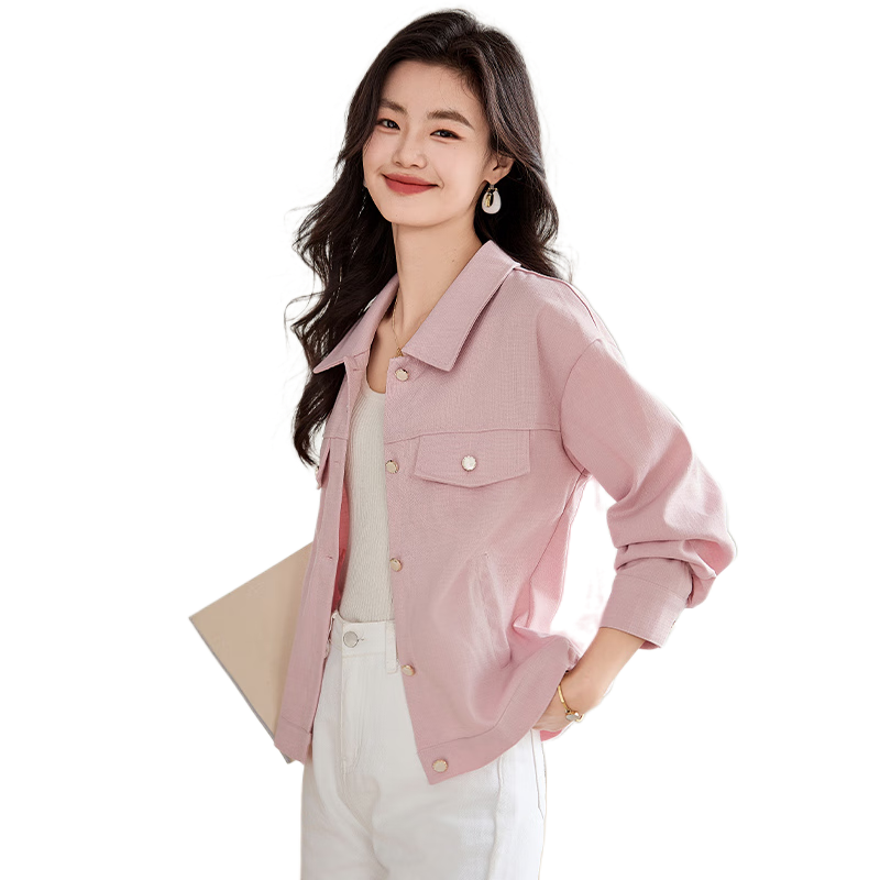 She Enjoy Women's Short Jacket Spring and Autumn Thin Cardigan Solid Color Lapel Commuter Casual Jacket T141F3861