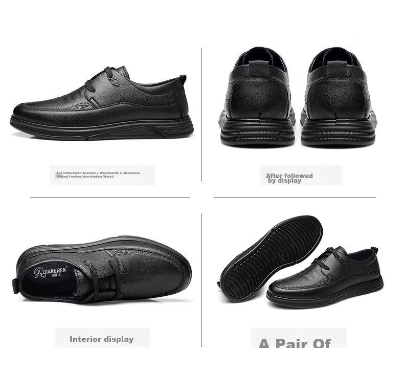 Qiangren Breathable Simple Business Leather Shoes, Soft Upper And Sole, Commuter Work Shoes for Men, JDA3512009, Black, Size 38 14