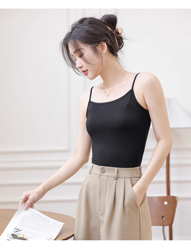 FitonTon, 2-Piece Modal Camisole Tank Top for Women, Thin Undershirt, Sweat-Absorbing And Breathable, Suitable for Outer Wear Or Inner Layering, White And Black 16