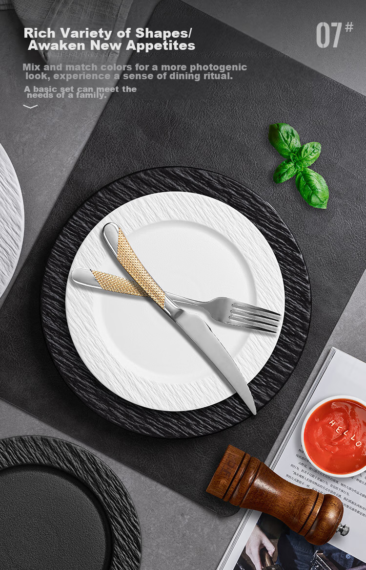 Banwushenghuo Steak Plate, Western Dinner Plate, Ceramic Plate, Home Luxury High-End Feel, Western Tableware, Pasta Plate, Steak-Specific Plate 15