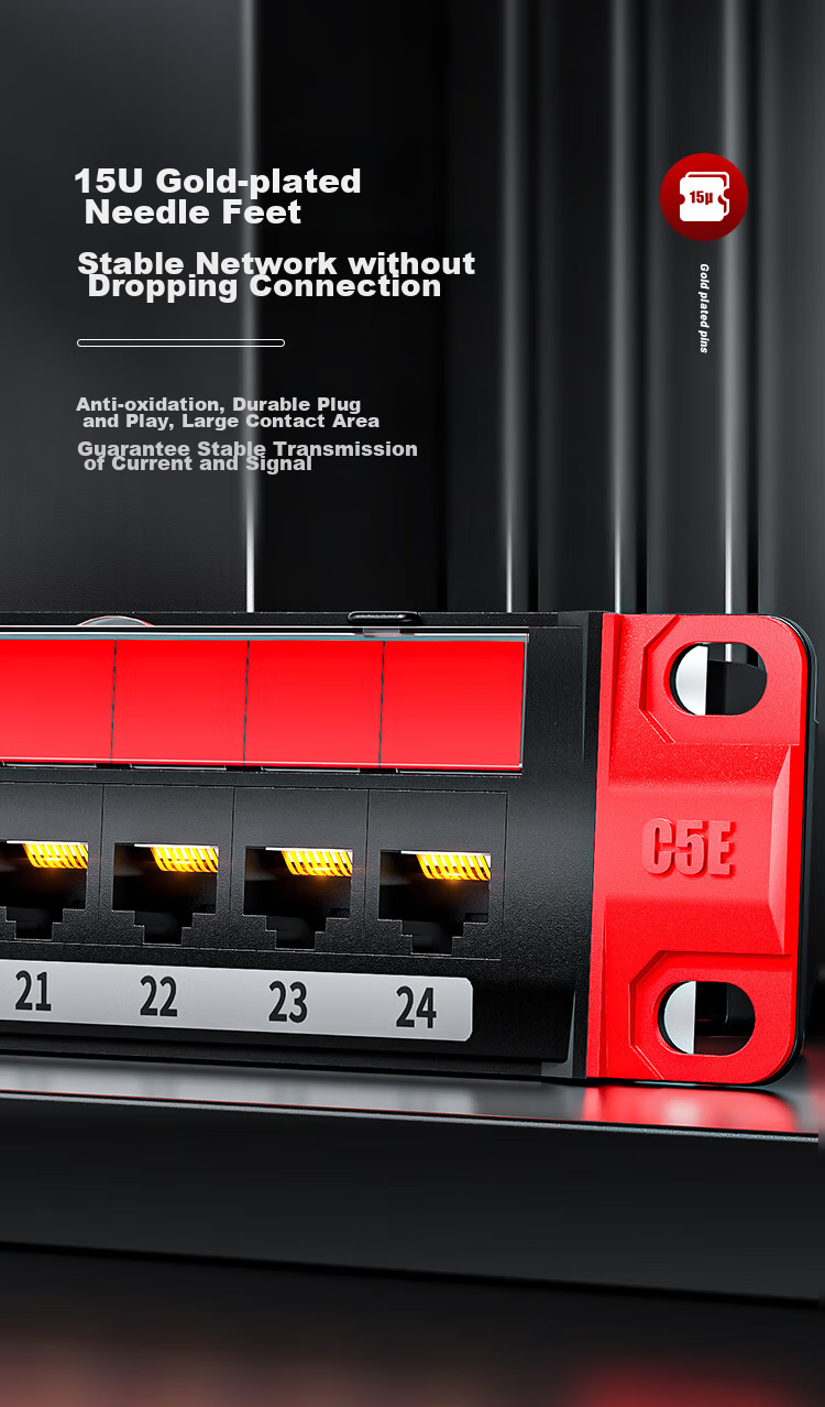 AMPCOM Patch Panel with 24 Ports, Cat5e Network Cable Patch Panel, 1U Rack-Mounted CAT5E Network Patch Panel, 15U Gold-Plated Xuerke Test AMCAT5E1924 9