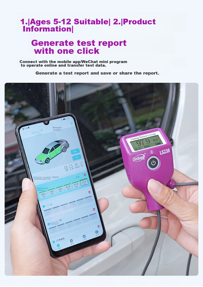 Linshang Bluetooth Rechargeable Paint Film Meter LS237, Used Car Iron Powder Putty Paint Surface Detector, Coating Thickness Gauge 34