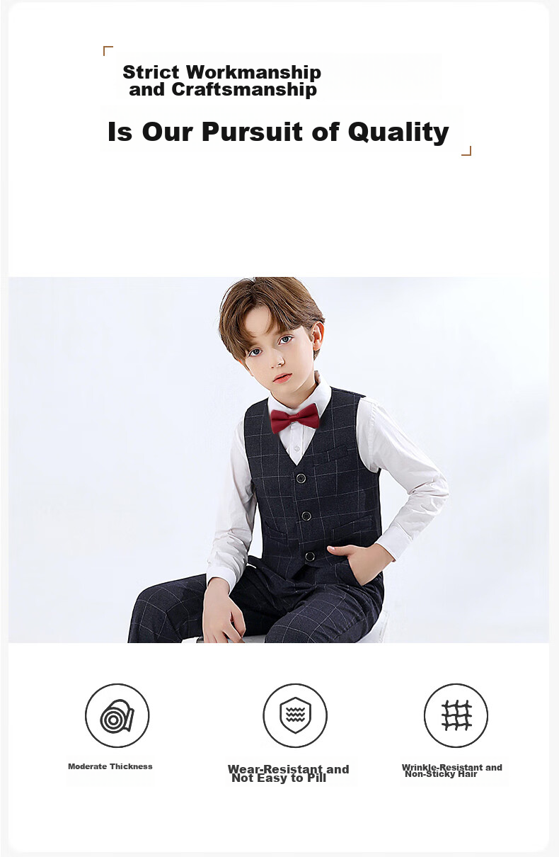 Yinuofang Children's Suit Set for Boys, Host Suit, Flower Boy Formal Wear, Performance Outfit, Plaid Set, Size 150 3