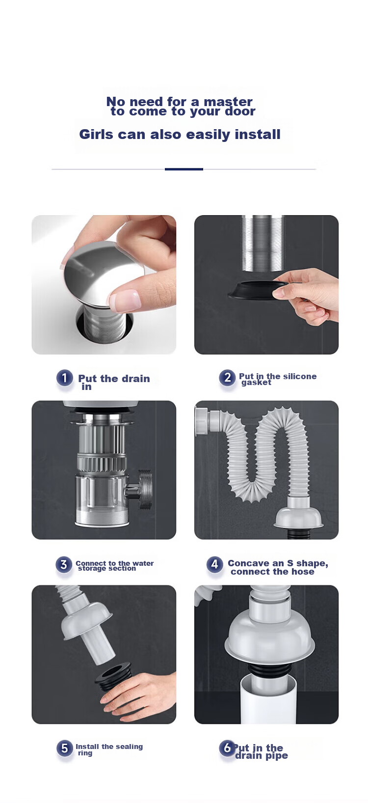 DU PONT Sink Drain Pipe Set, Bathroom Washbasin Drain, Washbasin Drainage System, Sink Drain Pipe D-PJ021 12
