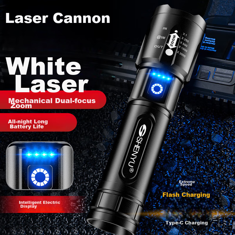 SHENYU Flashlight with High Brightness, Zoomable Lens, Long-Range Beam, Ultra-Long Battery Life, Outdoor Survival, Emergency Lighting for Power Outages