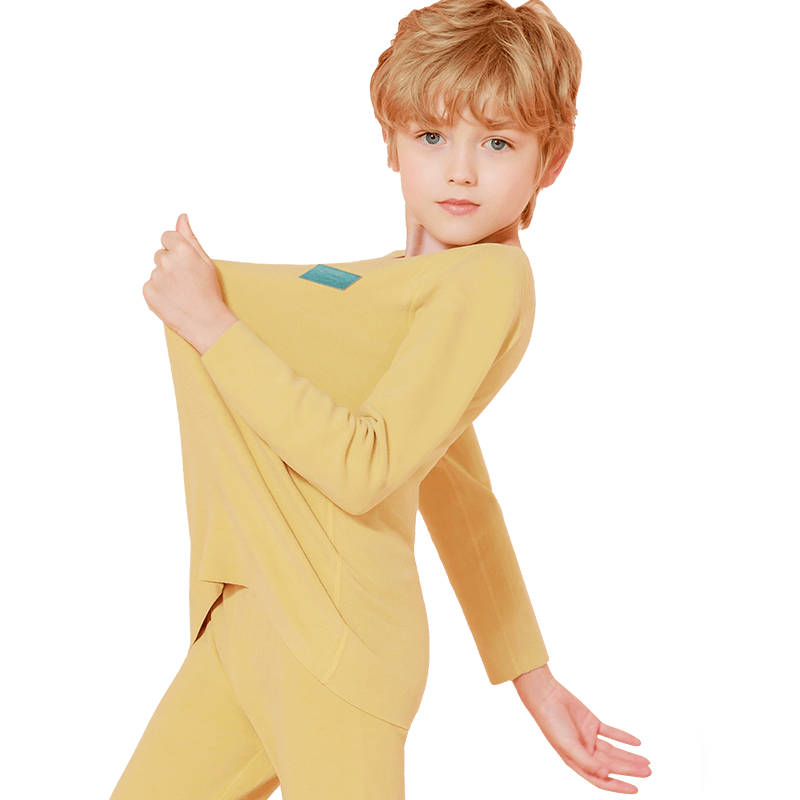 LangSha Children's Thermal Underwear, Boys' Autumn And Winter Round Neck Base Layer Pajamas, Elastic Autumn Top And Pants, for Older Children, Set of 120