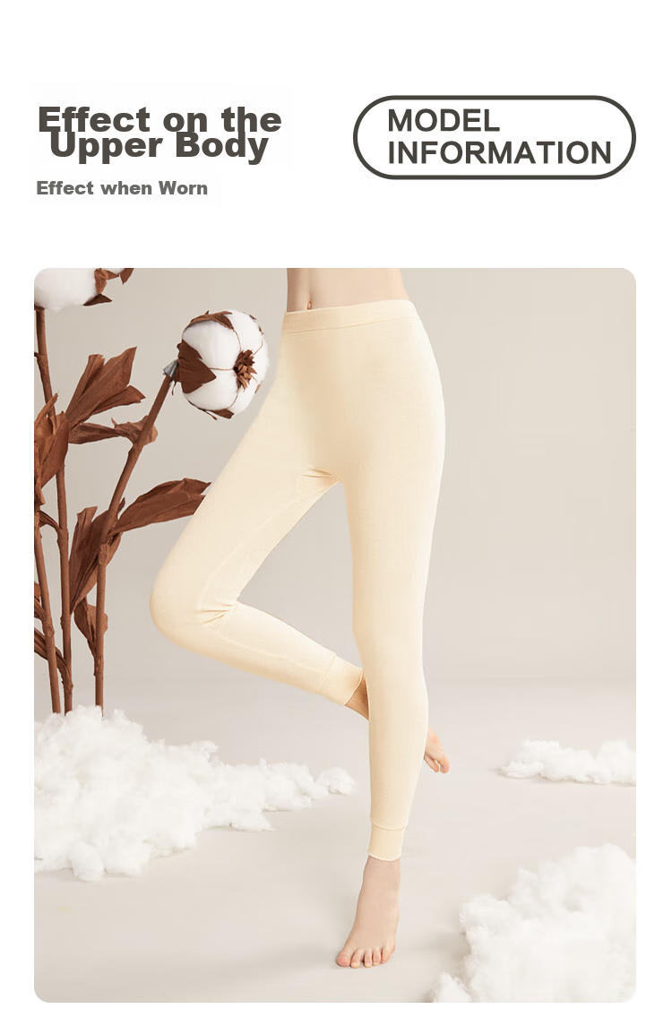 Hodo Pure Cotton Autumn Long Johns for Women, Lightweight Thermal Underwear, Ladies' Warm Pants, 2-Piece Set, Combination One, 165/90 18