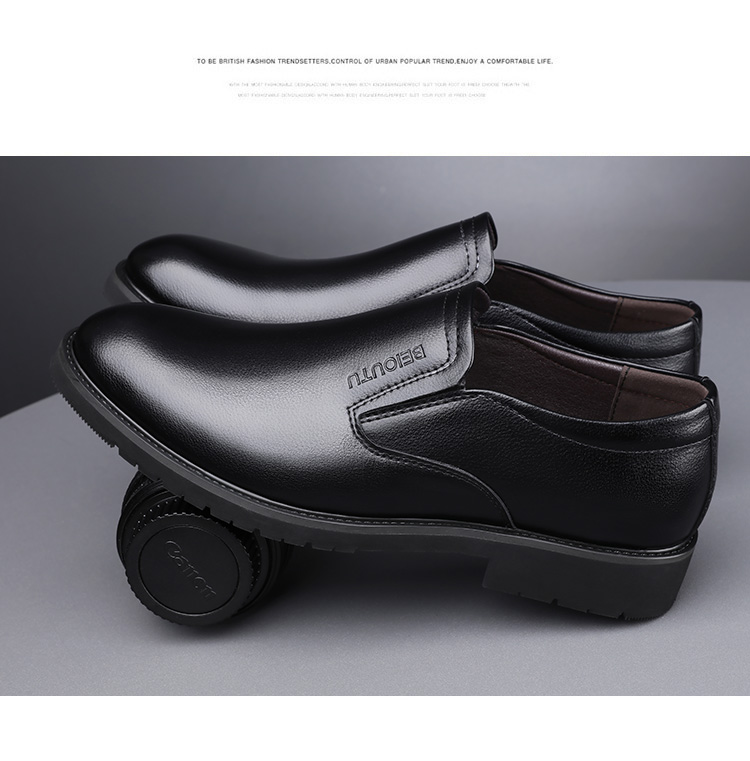 BEIOUTU Men's Leather Shoes, Formal Slip-On Versatile Work Shoes, Low-Top Business Casual Shoes for Office, Style 1798, Black, Size 39 3