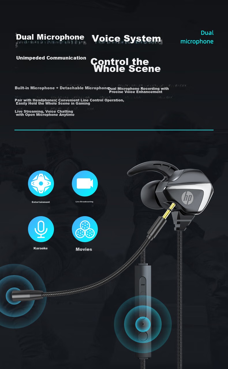 HP DHH-3113 Gaming Wired Headset, In-Ear Headphones with Microphone, Smart Noise Cancellation, Mic for Mobile Phones And Computers, E-Sports Deep Bass Triangular Office Study Music Headphones 6