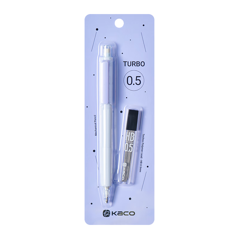 [Back to School Essential] KACO Deruobao Mechanical Pencil for Students' Drawing And Activities, Lavender Purple, 0.5mm HB, with Card Holder (1 Pencil + 1 Box of Lead Refills)