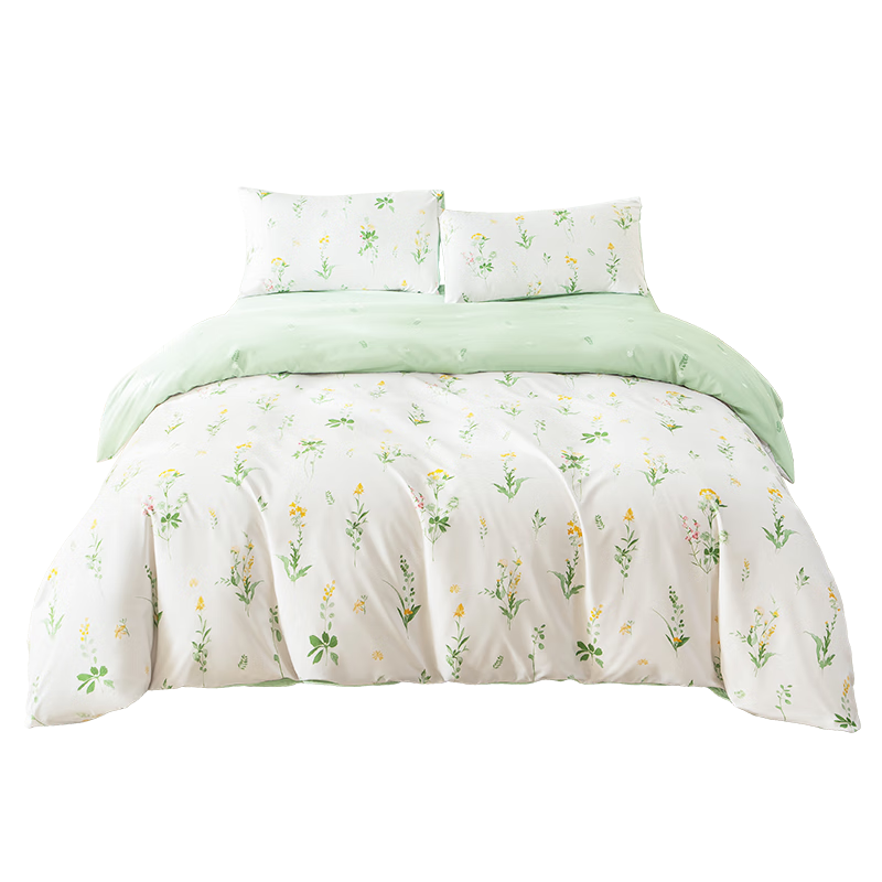 JD Original Soft Brushed Four-Piece Bedding Set, 120g Soft Brushed Spring And Summer Durable Class A Double Bed Linen with Bedsheet, Duvet Cover, Pillowcases for 1.8m Bed, Xiangxueqiu Patter