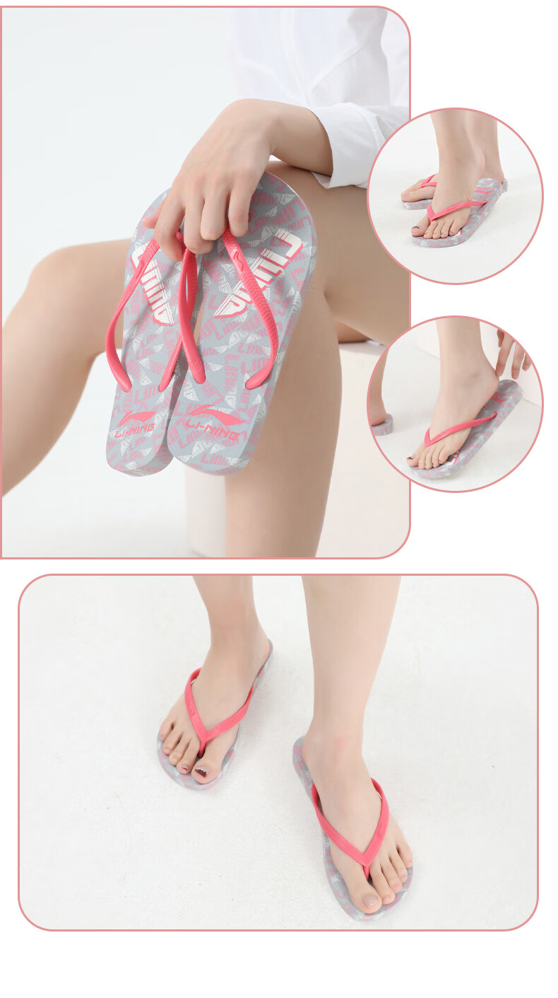 Li-Ning Flip-Flops, Women's Summer Outdoor Wear, Thong Sandals, Non-Slip Fashionable Slippers, Beach Shoes, Sandals 15
