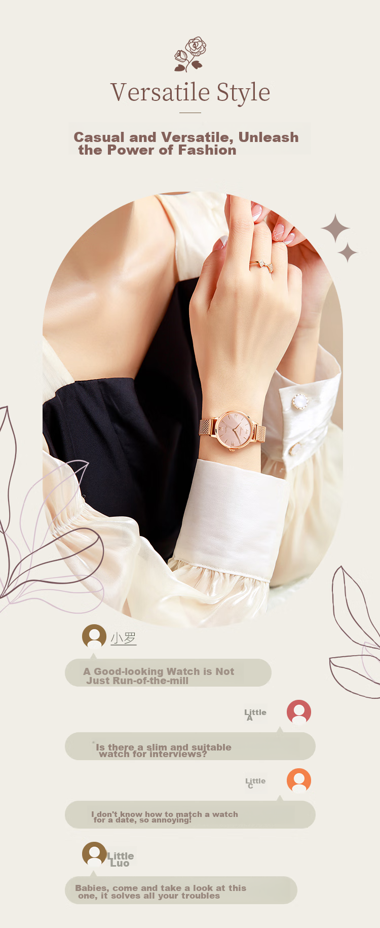 ROSSINI Women's Watch, Birthday Gift for Ladies, Quartz Fashion Simple White Dial Steel Strap 619920 3