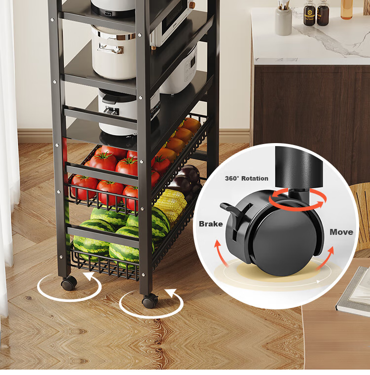 QIAONAMEI Kitchen Storage Rack, Floor-Standing Multifunctional Microwave Organizer, Utensil And Vegetable Storage Shelf, QNM6390-BK 16