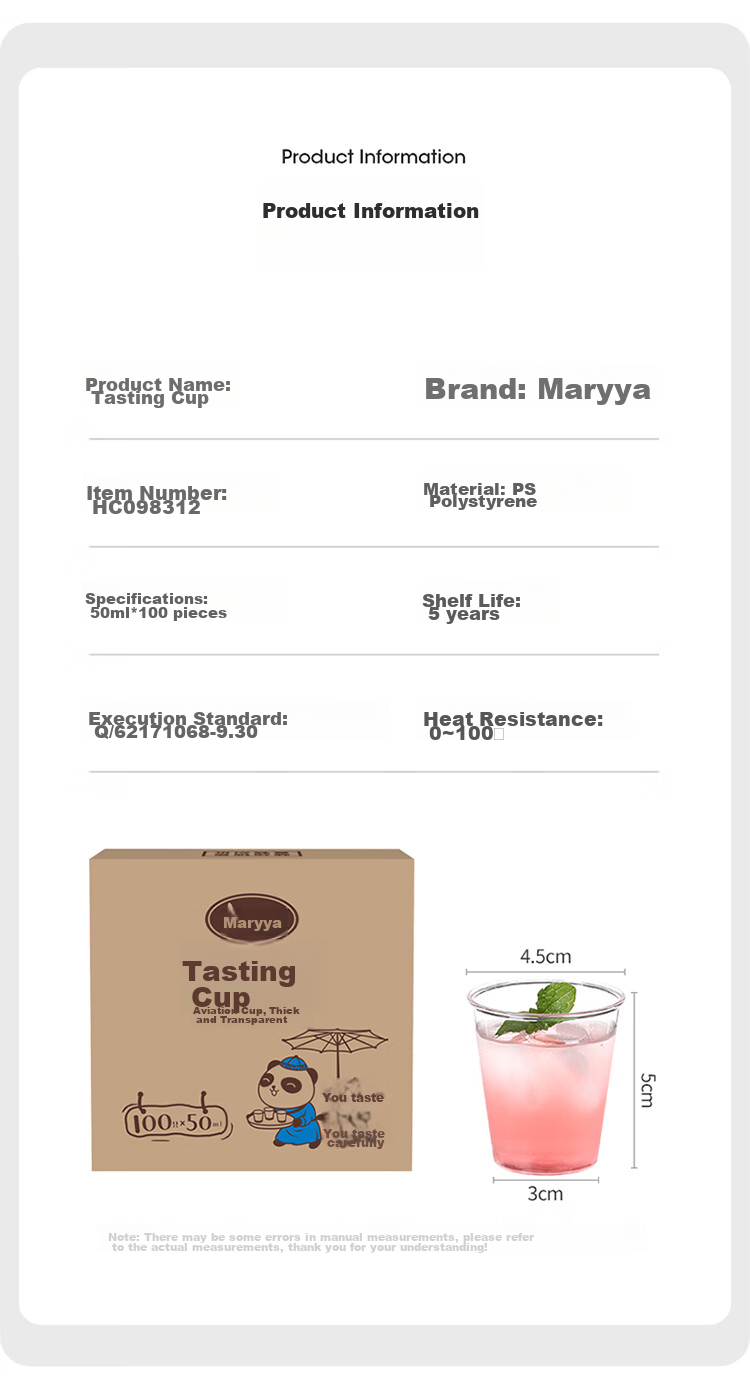 MARYYA Disposable Cups, Aviation Cups, 50ml*100 Pieces, Food-Grade, for Tasting Liquor, Small Plastic Cups, Tea Cups 2