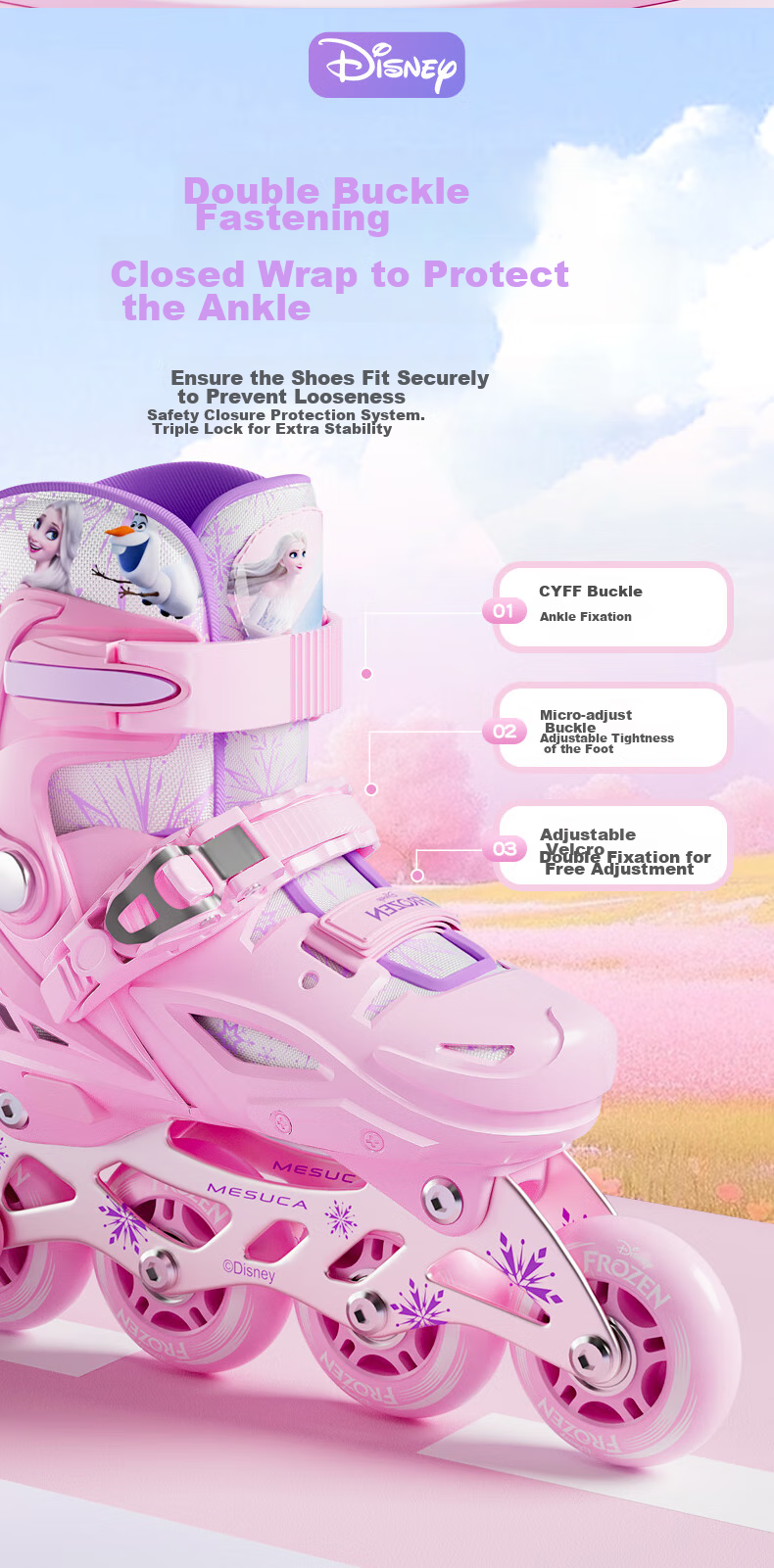 Disney Kids Roller Skates Girls Beginner Set Inline Skates Ice Skates Blue Purple Snow L 8