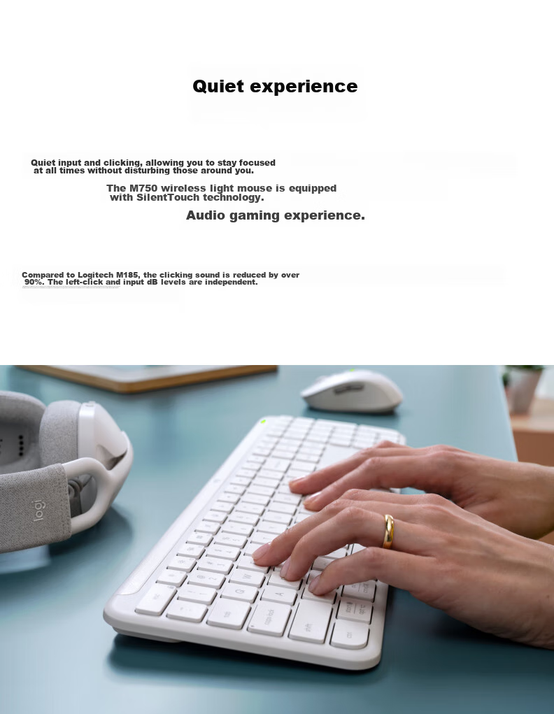 Logitech MK950 Bluetooth Keyboard And Mouse Combo, Premium Series, Office Keyboard And Mouse Set, Wireless Keyboard And Mouse Set, Portable Ultra-Thin Keyboard And Mouse Combo, White 6