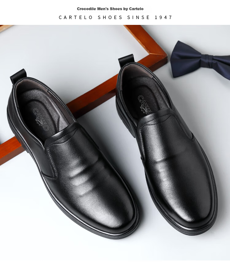 CARTELO British Business Casual Leather Shoes, Soft Sole, Breathable Upper, Slip-On Loafers, Men's Leather Shoes, 9899 Black, Size 40 16