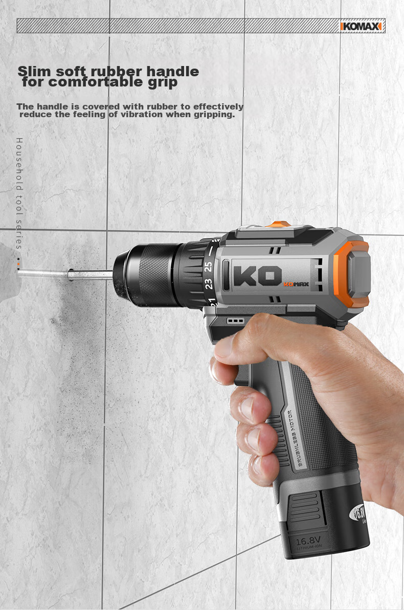 KOMAX Electric Drill, Cordless Screwdriver, Lithium Battery Drill, Household Rechargeable Screwdriver Machine, Electric Tool Box Set 25