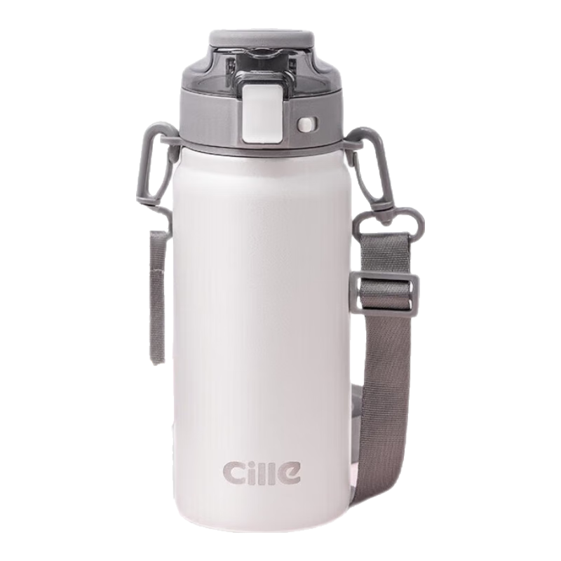Cille Insulated Mug, 316 Stainless Steel, Stylish Design for Men And Women, Outdoor Fitness Sports Dual-Use Bounce Cup, Snowball White, 600ml