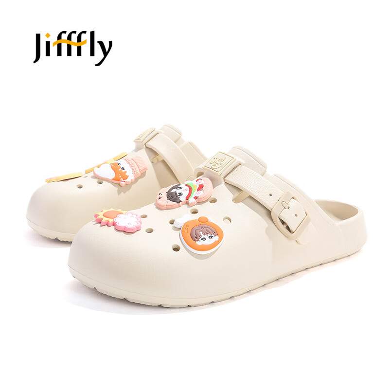 Jifffly Breathable Versatile Perforated Shoes for Men, Casual Non-Slip Sandals for Couples, Khaki, Size 35-36