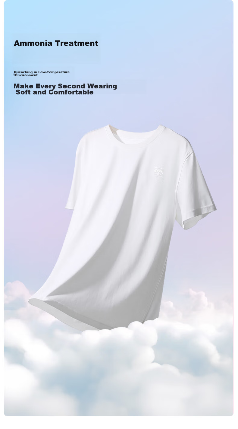 MiiOW Unisex T-Shirt, Liquid Ammonia Pure Cotton, White Short-Sleeve Round Neck, Thin Casual Sporty Base Layer 6