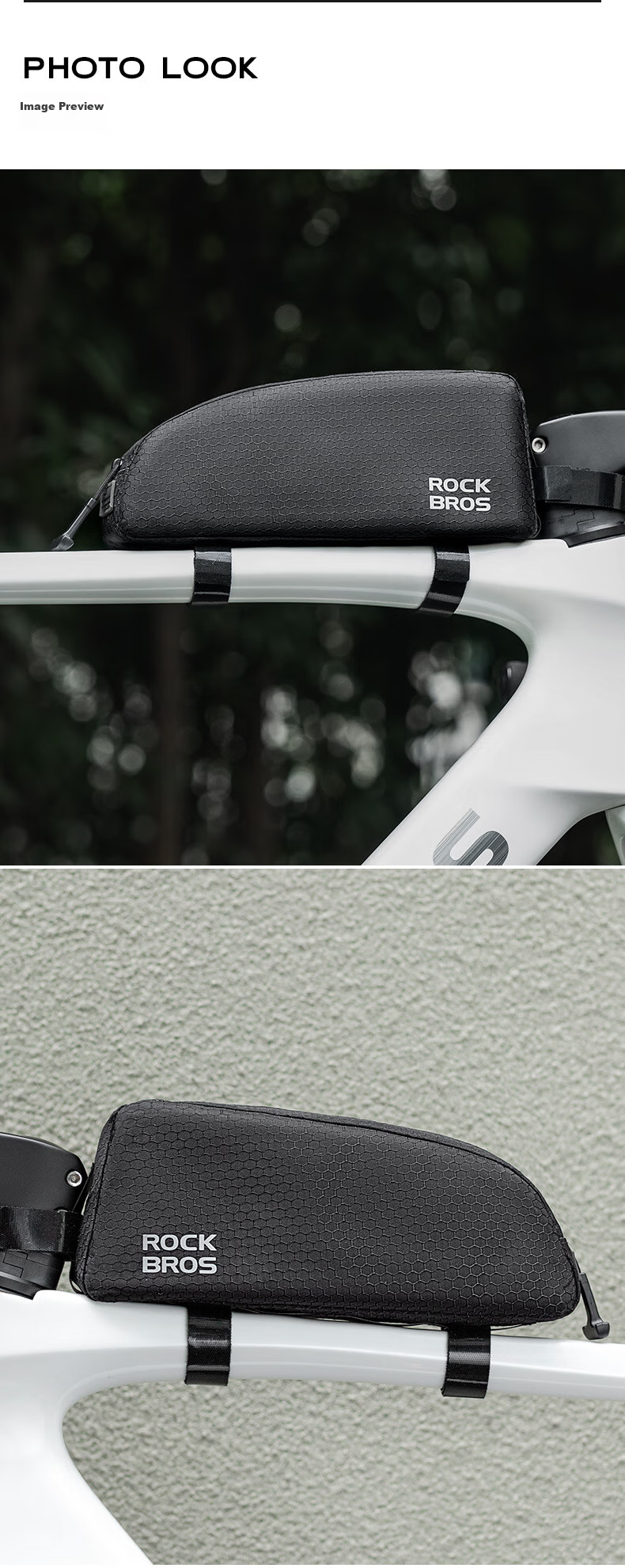 ROCKBROS Bicycle Handlebar Bag, Narrow Edge Bag for Road Bikes And Mountain Bikes, Front Bag for Cycling Equipment, Black 8