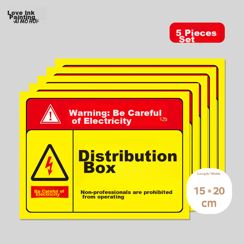 Aimohui Distribution Box Warning Stickers with Electrical Hazard Signs, Caution: Live Wire Warning, Self-Adhesive, 20*15cm, Pack of 5