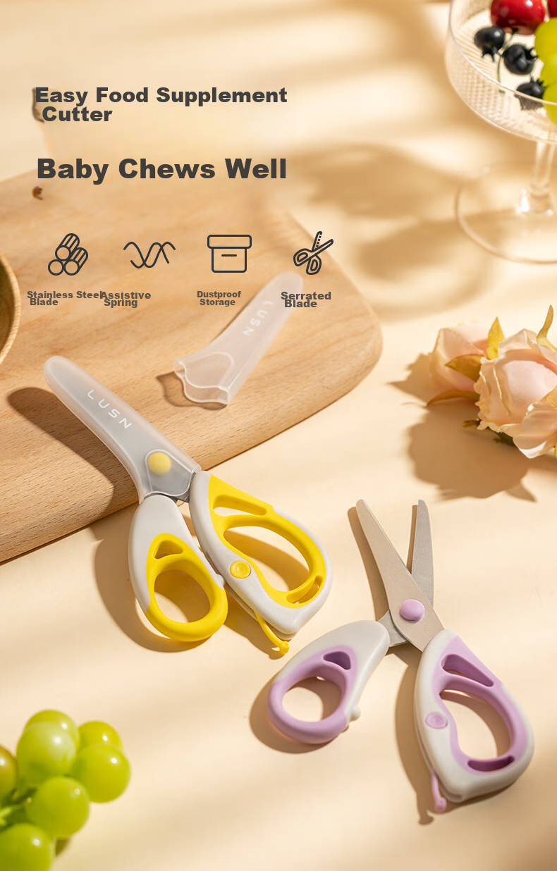 LUSN Stainless Steel Baby Food Scissors, Can Cut Meat, Portable for Takeaway, Infant-Specific Food Grinding Tool Set 1