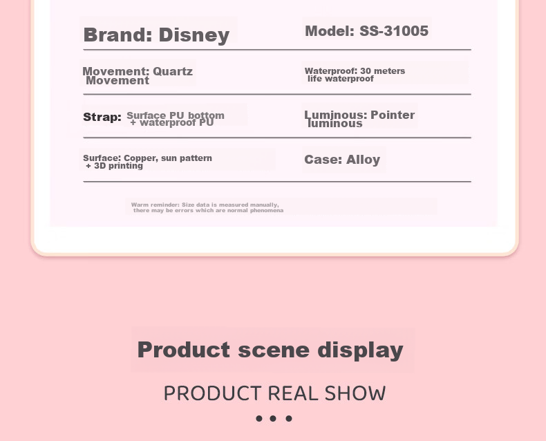 Disney X Song Song Collaboration Wristwatch for Middle And High School Students, Children's Exam-Specific Electronic Watch, Women's Silent Waterproof Quartz Watch 18
