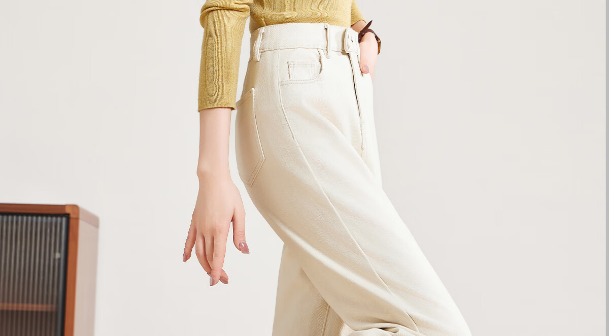 PinCai Women's Jeans, Spring And Autumn White High-Waisted Slimming Heightening Versatile Casual Trousers P143N1010 40