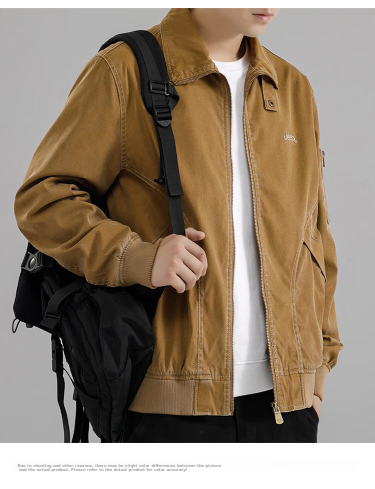 JEEP Men's Jacket, Spring And Autumn Casual Loose Workwear Lapel Coat, Black, 2XL 25