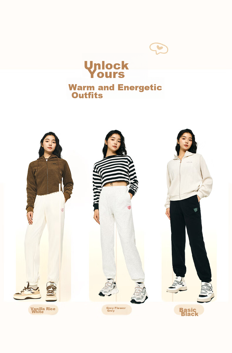 ANTA Snow Owl Fleece-Lined Knit Jogger Pants Women's Winter Casual Warm Trousers College Sports Pants 15