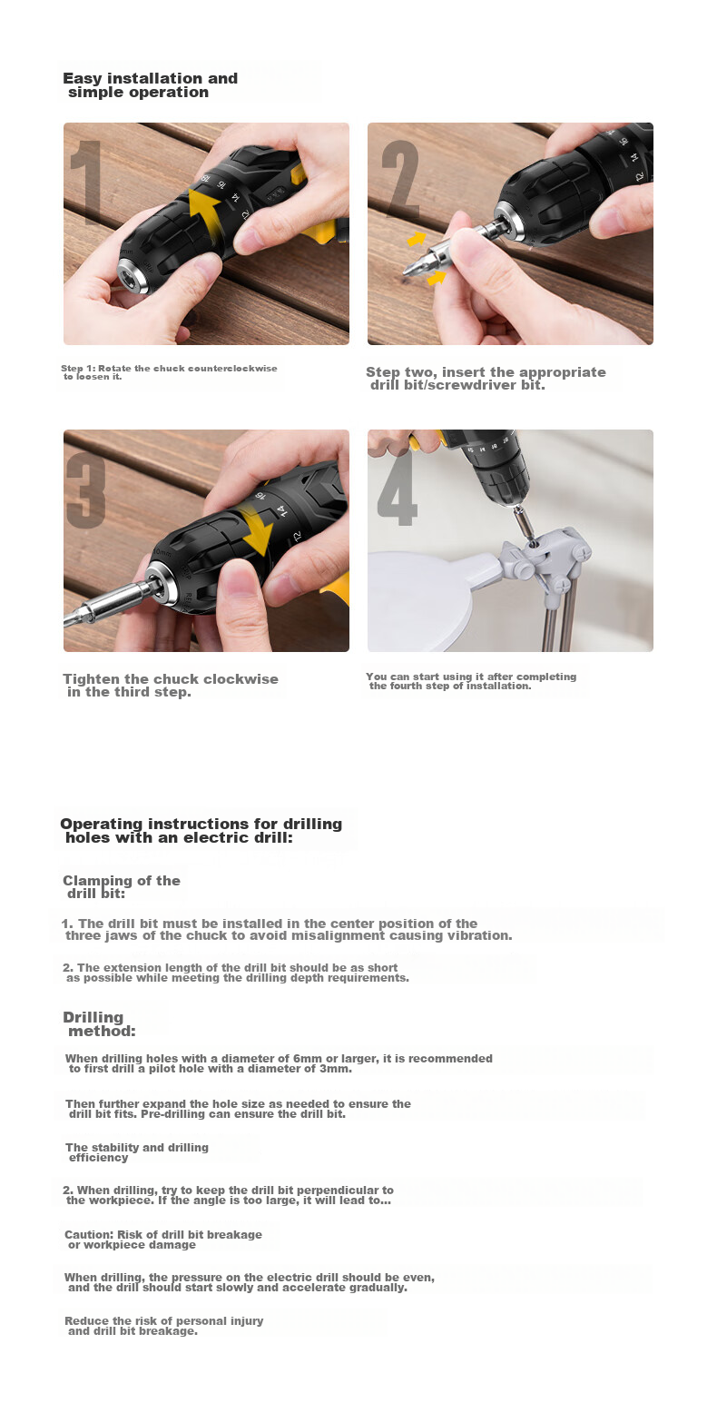 Deli 12V Electric Drill, Cordless Screwdriver, Lithium Battery Drill, Multi-Functional Household Rechargeable Driver Machine, Power Tool Set 15