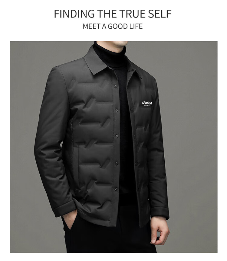 JEEP SPIRIT Men's Autumn Winter Business Casual Lapel Lightweight Warm Loose Down Jacket Black L 11