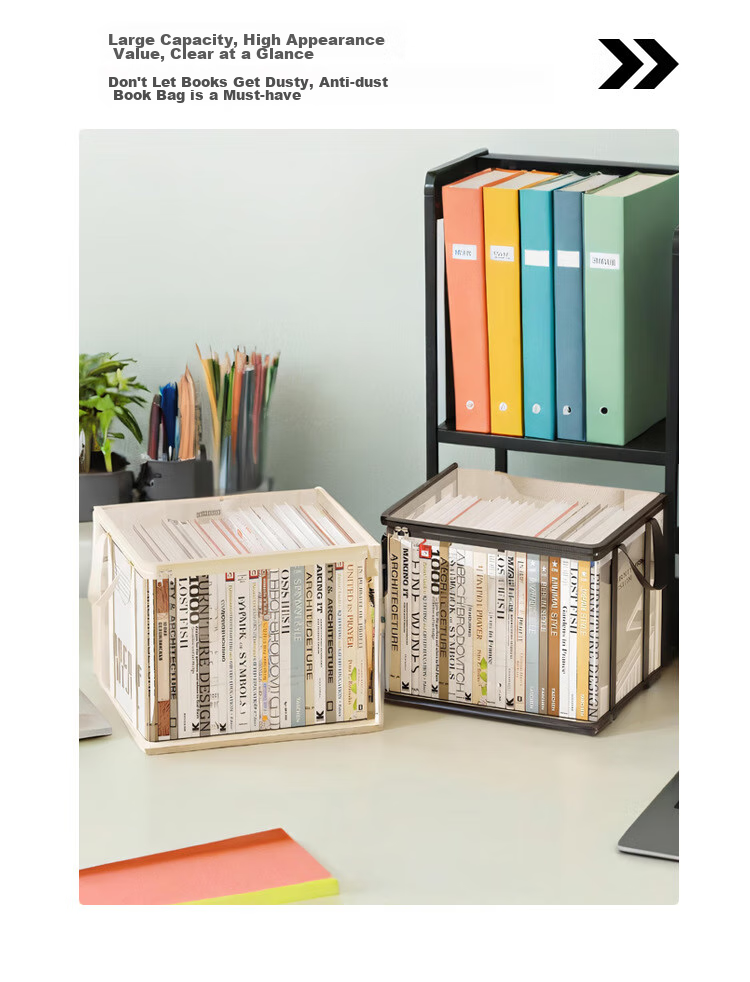 Yuzijian Book Storage Bag, Graduation Old Book Organizer, Handheld Book Carrier, Foldable Book Storage Bag, Transparent Cartoon Design - Large Cream Color, 7719 7