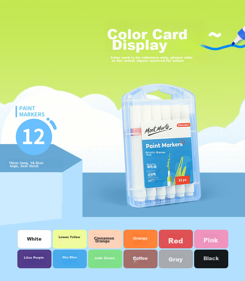 Mont Marte Direct Liquid Acrylic Markers, Stackable Box, Waterproof, Children's Hand-Drawn Graffiti DIY Painting Shoes, Acrylic Paint Coloring Set, Watercolor Pens, 24 Colors of Acrylic Markers 12
