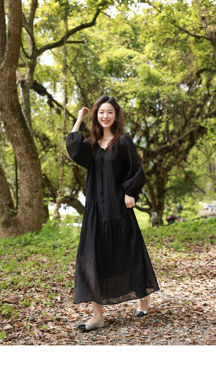 Dme [French-Style Dress] Romantic Elegant Fair-Complexion Easy Vacation Style Wrinkled Textured Dress for Wome 13