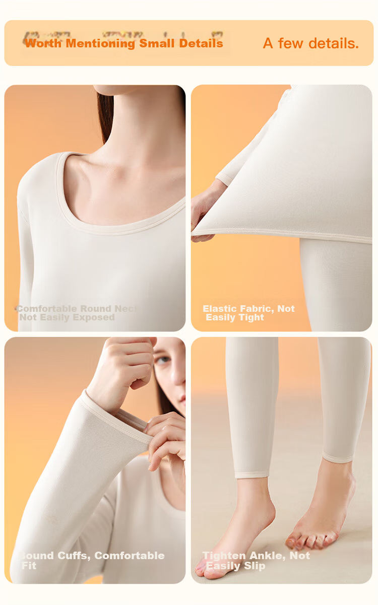 LangSha Lambswool Thermal Underwear for Women, Thickened Fleece-Lined Base Layer Top And Bottom Set for Autumn And Winter, Black 13