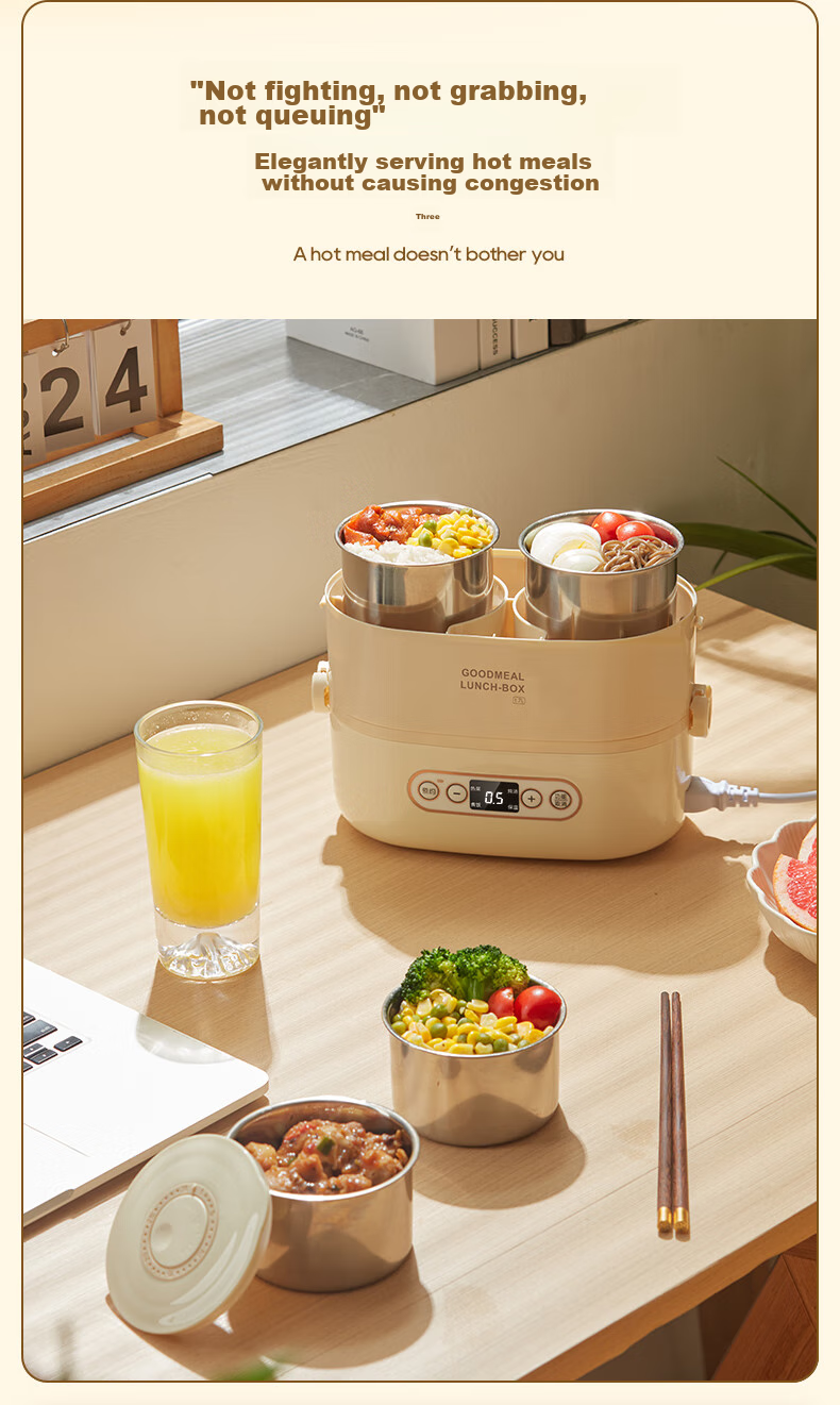 LIFE ELEMENT Electric Food Warmer, Plug-In Heating And Intelligent Temperature Maintenance, Office Meal Warming Device, Double-Layer 1.5L Stainless Steel Inner Pot, Sealed Fresh-Keeping without Flavor Mixing, F36 3