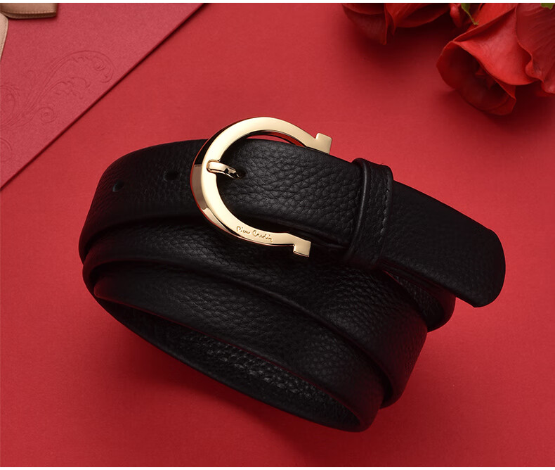 Pierre Cardin Women's Leather Belt [Top Layer Cowhide Pin Buckle], Genuine Leather Waistband Gift Box, Black, Size 115-120 11