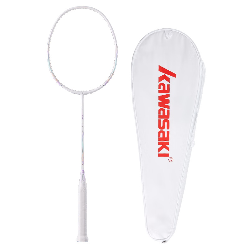 Kawasaki Badminton Racket, Full Carbon Single Racket, 5U Beginner High-Power Shuttlecock Racket, Ultra-Light Racket, Dazzling Light Purple (Pre-Strung)
