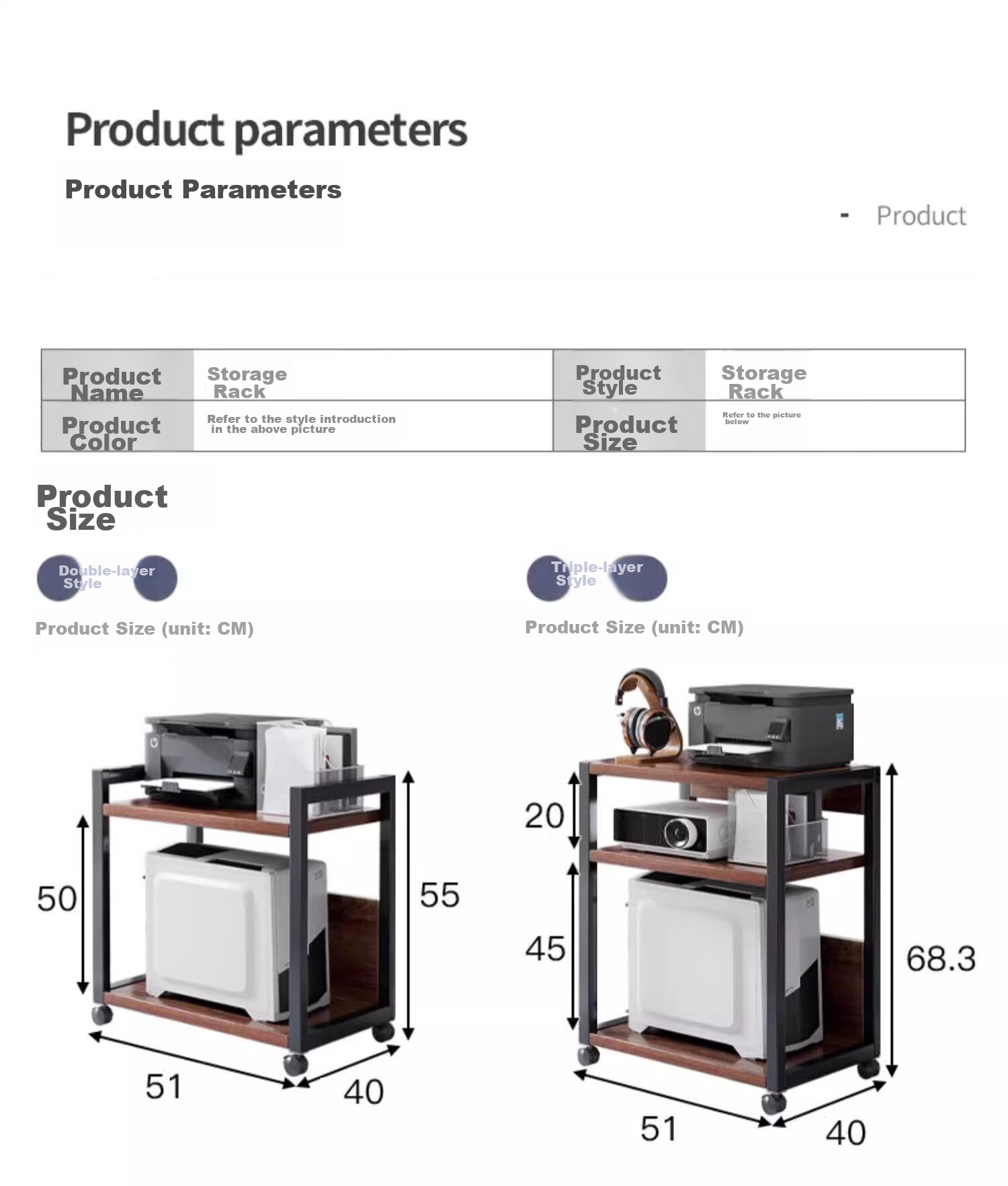 FENJIEXIAN Storage Rack, Printer Stand, Floor-Standing Organizer, Multi-Layer Movable Storage Shelf, Simple Rack, Layer Shelf, Microwave Oven Rack 16