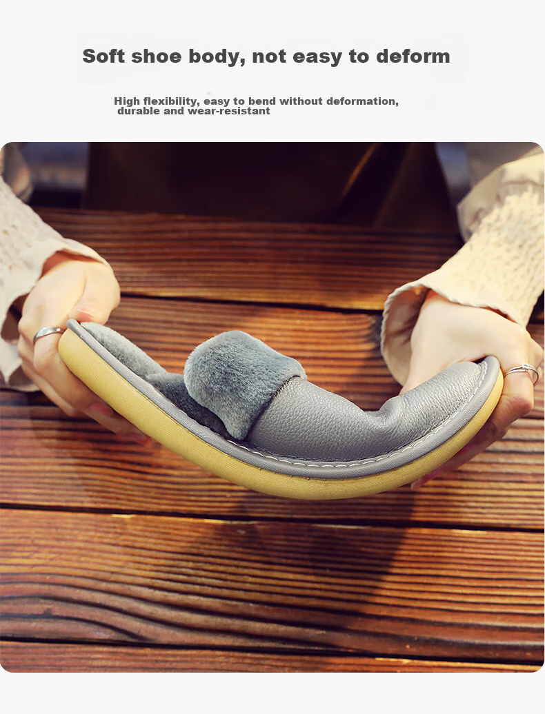 GUOLUOFEI Autumn And Winter Cowhide Slippers for Men And Women, Indoor Non-Slip Warm Genuine Leather Cotton Slippers, Wine Red, Size 40-41 7